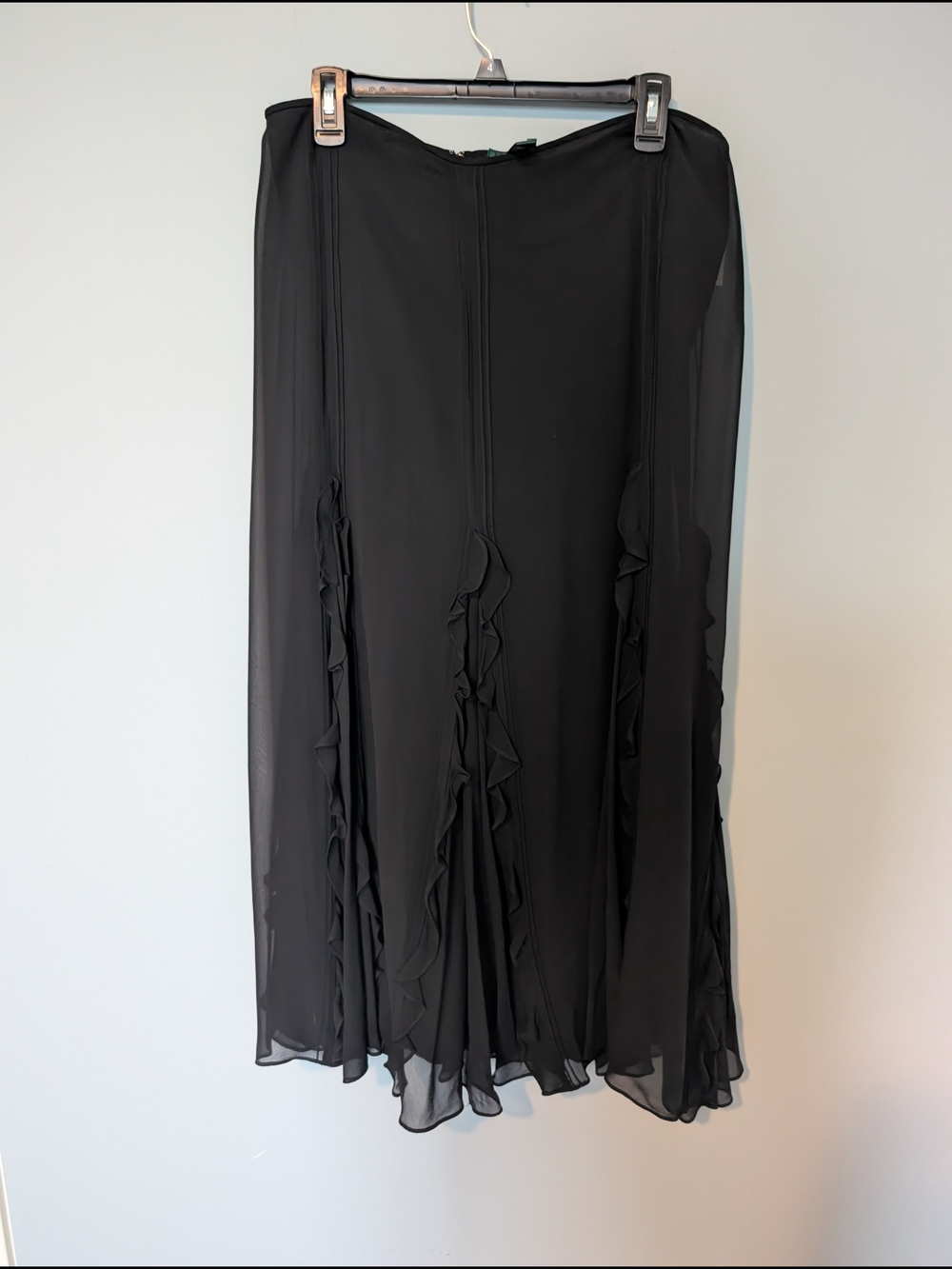 Ralph Lauren Black Chiffon Maxi Skirt with Ruffle Panels